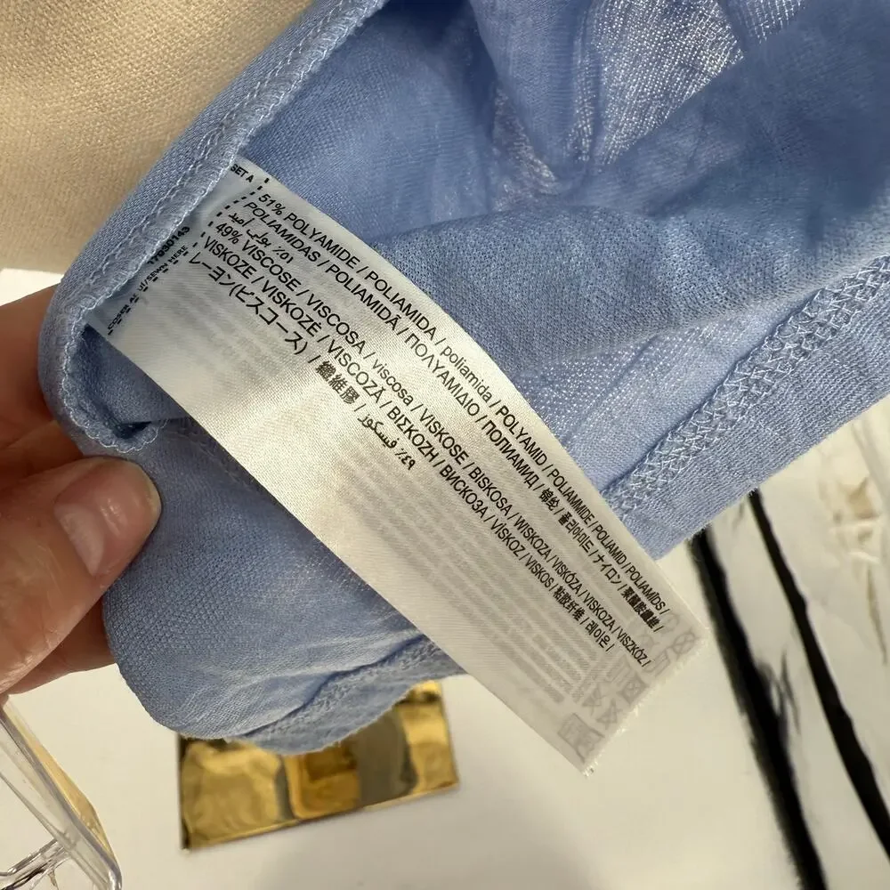 MANGO Light Blue Chambray Cross Back Tiered Midi Dress, Size 8